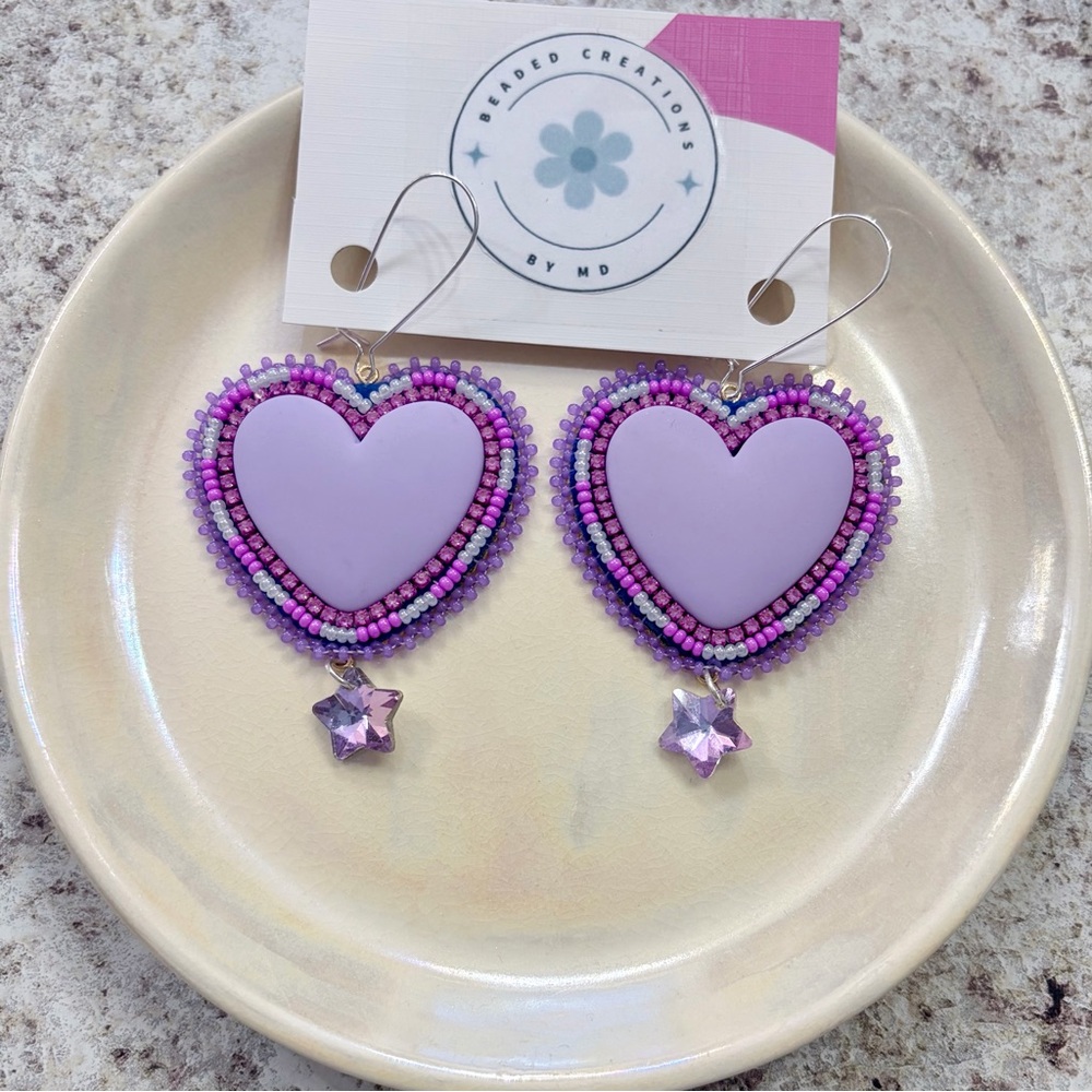 Handmade Beaded Heart Earrings